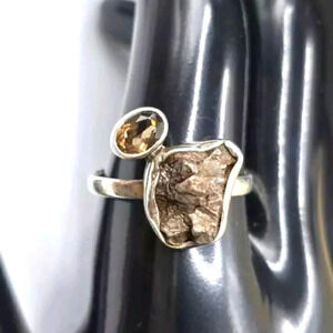Meteorite & Quartz Ring - Sterling Silver Size 12